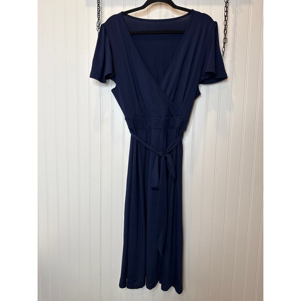NWT Amazon Dresses Lot of 2 - Navy Faux Wrap & Bold Floral Dress Bundle Size L - Picture 2 of 7